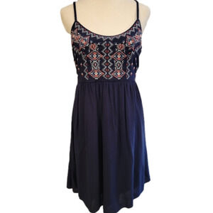 MAURICES Aztec Navy Blue embroidered sleeveless mini dress size M